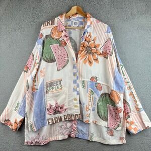 BDG Urban Outfitters Fruit Floral Print Button Down Shirt XS Oversized Farm Core